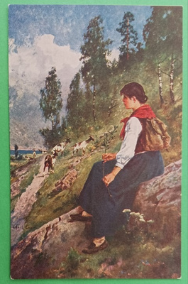 Axel Ender: Vuohipaimen, vanha väripk, p. 1917