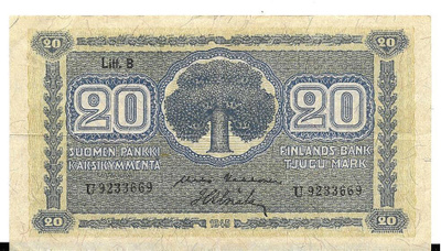 Suomi 20 markkaa 1945, Litt. B