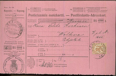 1917 50p virkalähetyksen postiennakkomaksuna