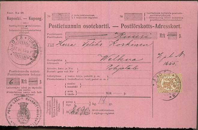 1917 50p virkalähetyksen postiennakkomaksuna