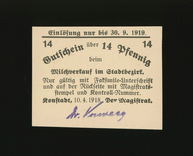 Saksa Notgeld 14 Pfennig, Konstadt 10.4.1918