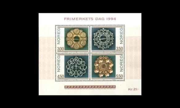 Norja 1165-8BL21 ** Postimerkin päivä hopeakoruja (1994)