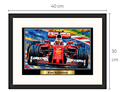 Uusi Kimi Räikkönen F1 art print kehystetty 30 cm x 40 cm