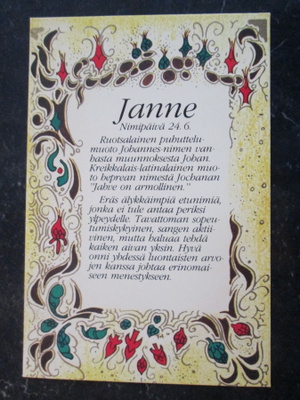 KULKEMATON JANNE NIMIPÄIVÄKORTTI 24.6.