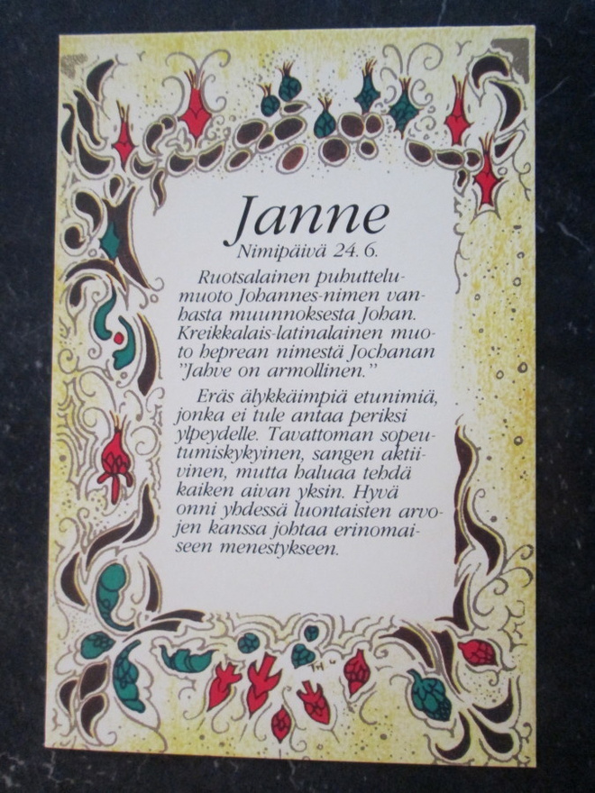 KULKEMATON JANNE NIMIPÄIVÄKORTTI 24.6.