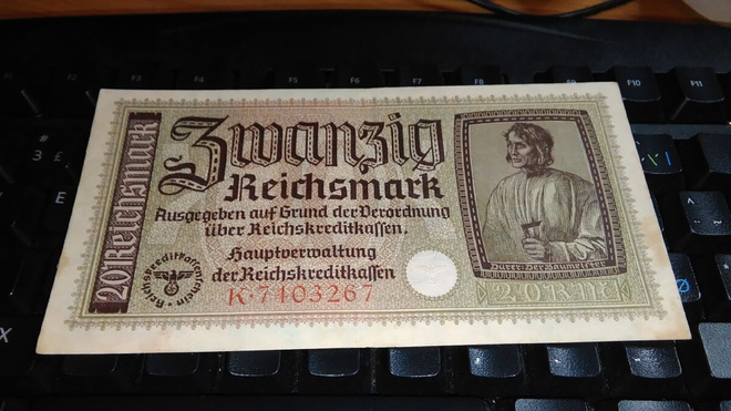 Germany Saksa 20 Mark 1940-45 P139 VF