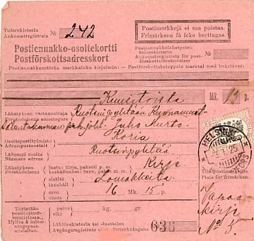 1917 1mk postiennakkovapaakirje