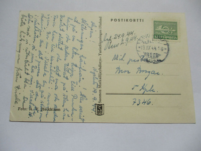 1944 Savonlinna pieni vihreä kp kortti