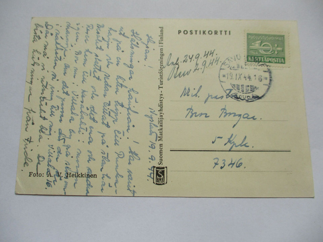 1944 Savonlinna pieni vihreä kp kortti