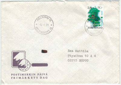 1991 2,10 mk Pohjola loistoleimainen kirje