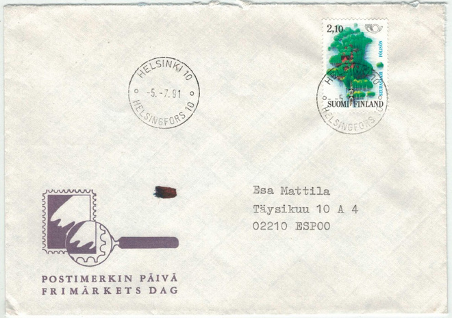 1991 2,10 mk Pohjola loistoleimainen kirje