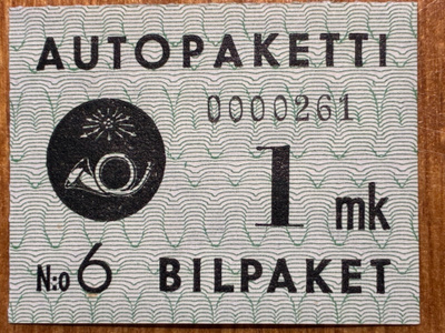 AUTOPAKETTIMERKKI 1949/50 1MK W2**