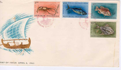 Indonesia 1963 mereneläviä erikoisleimakuorella