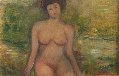 Nainen rannalla <> Öljyvärimaalaus