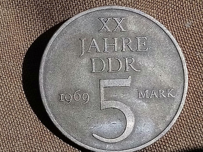 DDR- 20 Jahre, 1969, 5 Markkaa. Juhlakolikko