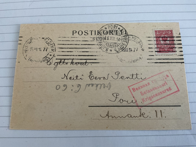 Suomen Opiskelevan Nuorison Raittiusliitto postikortti 1914