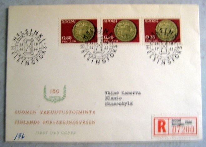 FDC Suomen Vakuutustoiminta 150 vuotta 28.10.1966 (71)