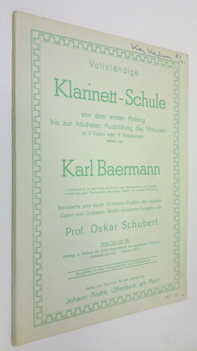 Carl Baermann : Klarinett-schule - erster teil, op. 63, z...