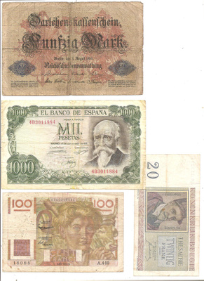 Ulkomaisia seteleitä 7 kpl.