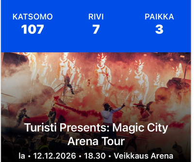 Turisti 2 lippua Veikkaus Arena