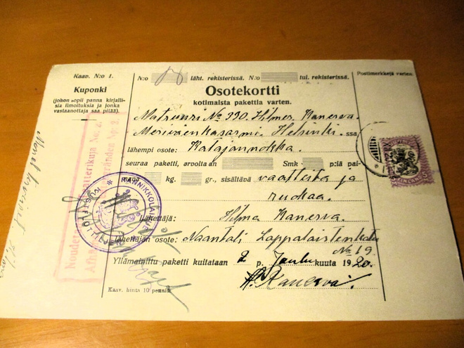 1920 Naantali postiosoitekortti matruusille Katajanokalle