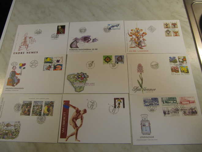 FDC Ruotsi 9 kirjettä. 1994-1996.