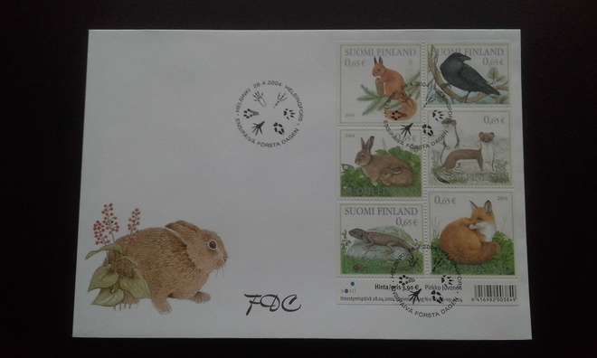 FDC Metsän eläimiä 28.4.2004 LaPe 1699-1704 BL35