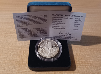 100 mk 1998 Alvar Aalto Hopea 925 Proof