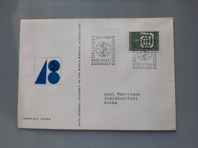 FDC Suomi 1964 Lääkäril. teemakuori ja EL, kulkenut