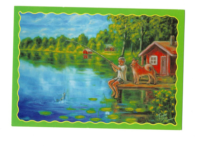 °"POIKA & KOIRA LAITURILLA ONGELLA"° -KORTTI / T.Peltoniemi