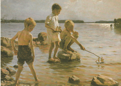 Postikortti, LEIKKIVIÄ POIKIA RANNALLA 1884, Albert Edelfelt