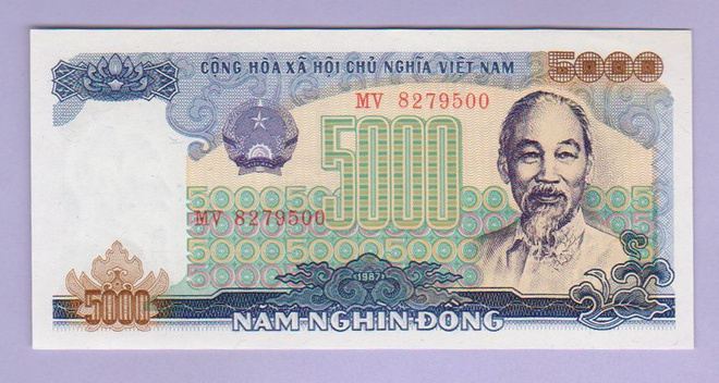 Vietnam 5000 Dong v.1987 UNC P-104 (harvinaisempi)