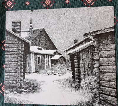 taidekortti, " Maakalla" ,mustavalkoinen uusi kortti