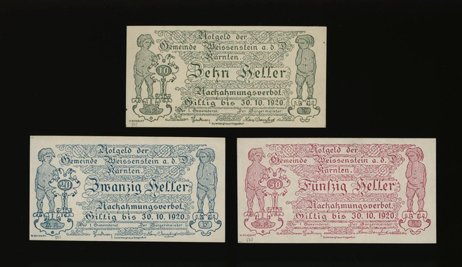 Itävalta Notgeld 10, 20, 50 Heller, Weissenstein 1920