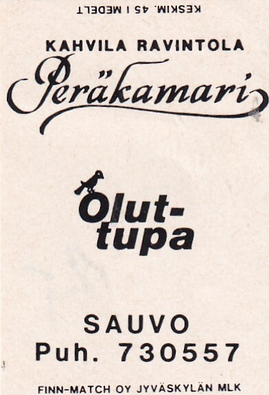 Sauvo. Peräkamari, Oluttupa . Kahvila ravintola    e58