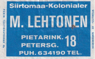 M. Lehtonen. Pietarink. 18,   s85