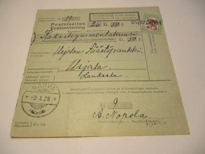 1928 Halkivaha rivil yl.al + Narva postiosoituksella