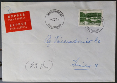 Pikakirje Kristiinankaupungista 1972 yksittäispostitteena