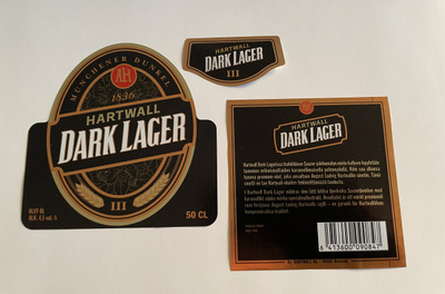 Hartwall Dark Lager III -olut etu, taka- ja kaulaetiketit