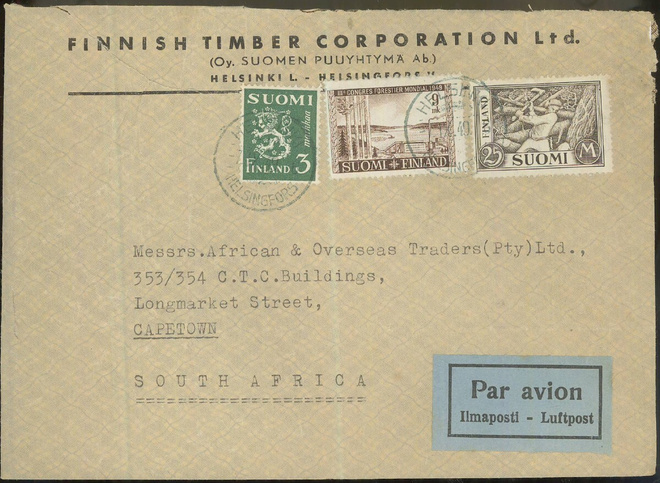 M30 1949 lentokirje Etelä-Afrikkaan