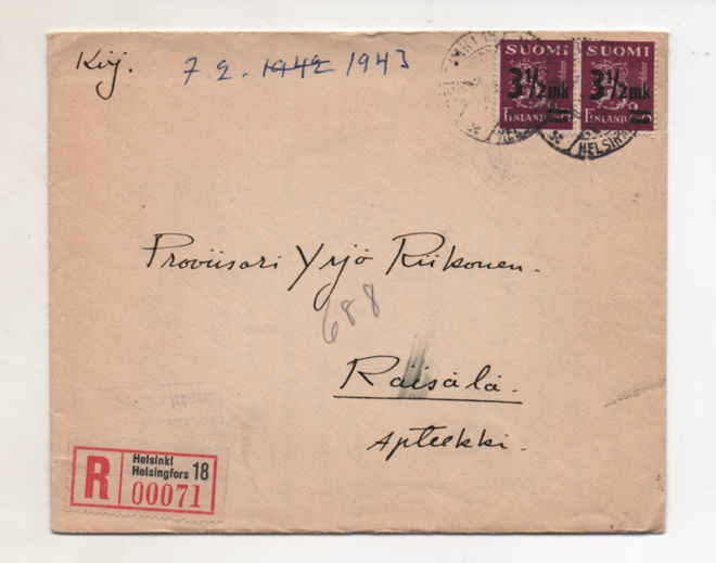 Kirjattukirje 1943 RÄISÄLÄn apteekkiin
