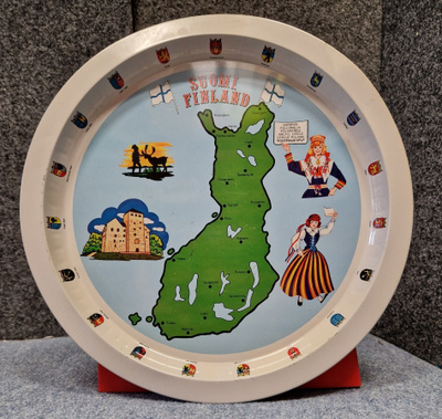 Suomi Finland vintage peltitarjotin + maakunnat