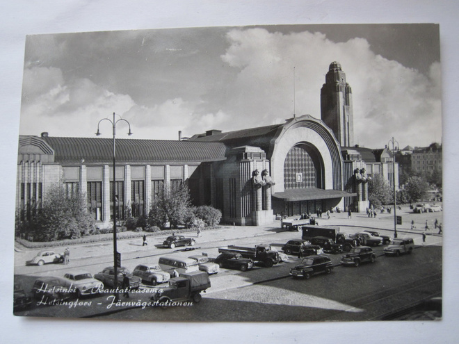 Kortti Alkup.Mallikappale Helsinki Rautatieasema Auto 1950-l