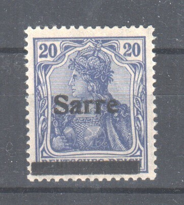 Saksa Saar 1920 20pf sininen postituoreena.