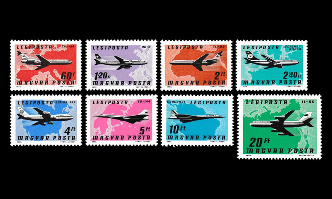 Unkari 3222-9 ** Lentopostimerkit (1977)