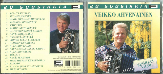 VEIKKO AHVENAINEN . CD-LEVY . 20 SUOSIKKIA .KESÄILLAN VALSSI
