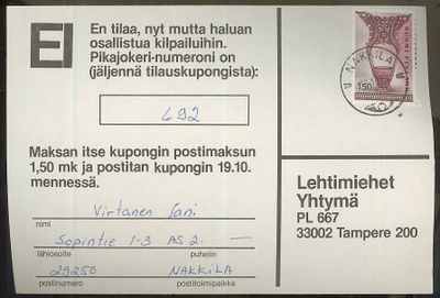 1976 1,50 mk kousa hankalasti käsiteltävä lähetys