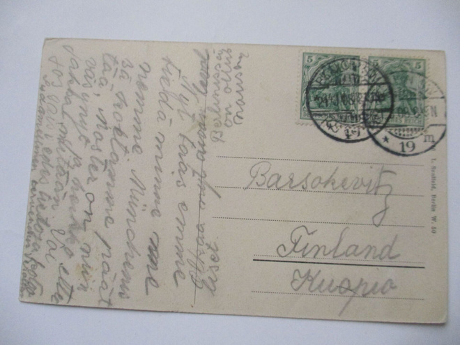 1908 Saksa kortti os Barsokevitsh Kuopioon