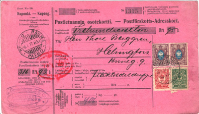 K.POSTIETUANNIN OSOTE RAUMA-HELSINKI +HELSINKI SENSUURILEIMA
