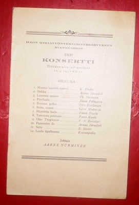H:gin Kirjatyöntekijäinyhdistyksen Mieskuoron Konsertti 1930